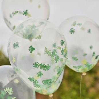 Globos Transparentes con Confeti Hojas Látex (5 unidades)