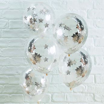 Globos Confeti Estrellas Plateadas Látex (6 unidades)