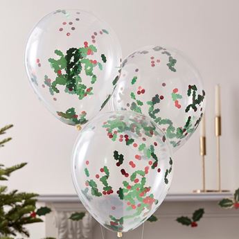 Globos Confeti Navideños Acebo y Bayas (5 unidades)