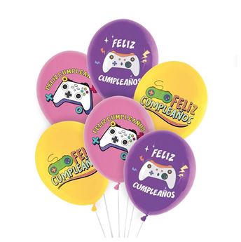 Globos Feliz Cumpleaños Gamer Látex (6 unidades)
