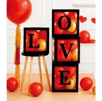 Set de Cajas LOVE Negras para Globos (4 piezas – 30 x 30 x 30cm)