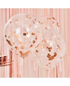 Globos Confeti Rosa Dorado Látex 60cm (3 unidades)