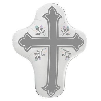 Globo Cruz Comunión y Bautizo Plata Foil (71cm x 58cm)