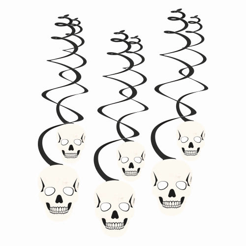 6 DECORACIONES EN REMOLINO, CALAVERAS, LONGITUD DE PAPEL 60 CM