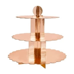 SOPORTE PARA PASTELES DE BORDE DE VIEIRA DE ORO ROSA DE 3 NIVELES