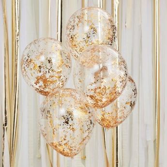 Globos Confeti Dorado Látex (5 unidades)