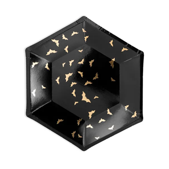Platos Negros Murciélagos Dorados 20cm (6 uds)