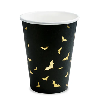 Vasos Negros Murciélagos Dorados (6 uds.)