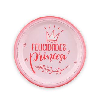 Platos Feliz Cumple Rosa cartón 18cm (8 unidades)