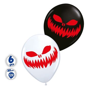 Globos Halloween Blanco y Negro Cara Látex (6 unidades)