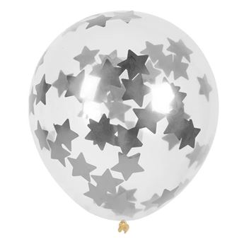 Globos Confeti Estrellas Plateadas Premium Látex (5 unidades)