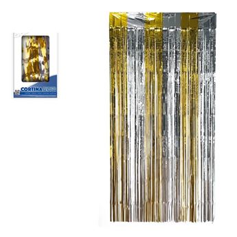 Cortina Decorativa de Flecos Oro y Plata