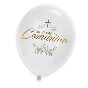 Globos Mi Primera Comunión Blancos Elegantes JHS Látex (6 unidades)