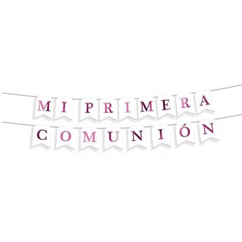 Guirnalda Mi Primera Comunión Blanco y Rosa Metalizado (4m)