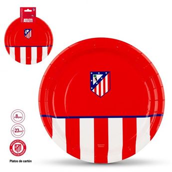 Platos Atlético de Madrid Franjas y Escudo Fondo Rojo 23 cm 8 uds