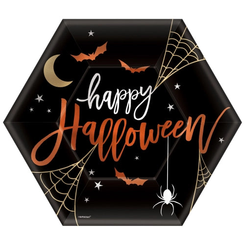 8 PLACAS EN FORMA DE HEXÁGONO DE HALLOWEEN 23 CM