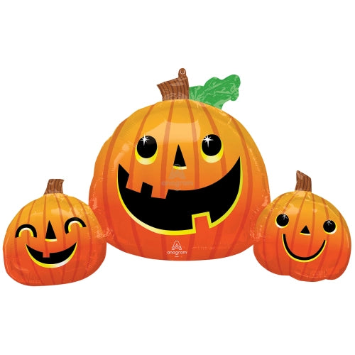 GLOBO DE PAPEL DE ALUMINIO SUPERSHAPE SMILEY PUMPKIN TRIO P35 ENVASADO 88 CM X 55 CM