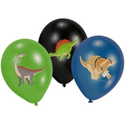 6 GLOBOS DE LÁTEX DINOSAURIO FELIZ 27,5 CM / 11"