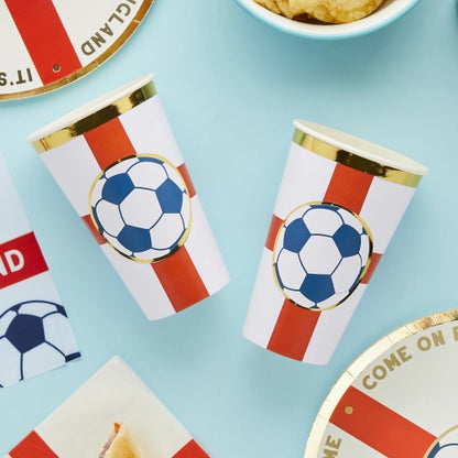 VAMOS, FÚTBOL INGLATERRA, VASOS DE PAPEL GIGANTES DE 8 PACKS 16 OZ