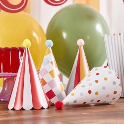 GORROS DE CIRCO CON POMPONES - PACK DE 8