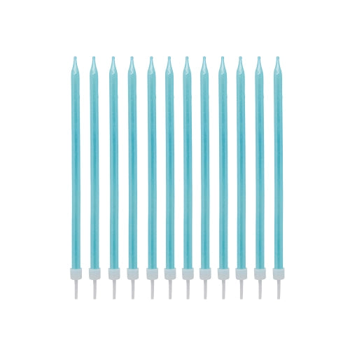 VELAS AZULES ALTAS Y DELGADAS DE CERA PACK DE 12