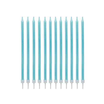 VELAS AZULES ALTAS Y DELGADAS DE CERA PACK DE 12