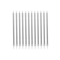 VELAS DELGADAS DE CERA PLATEADAS ALTAS Y DELGADAS, PACK DE 12